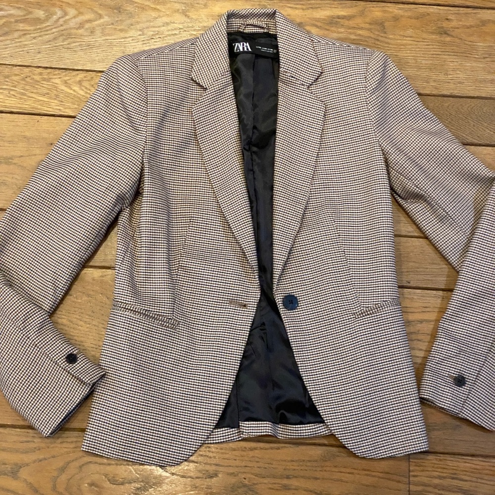 Zara Single Button Breasted Houndstooth Jacket. - image 1